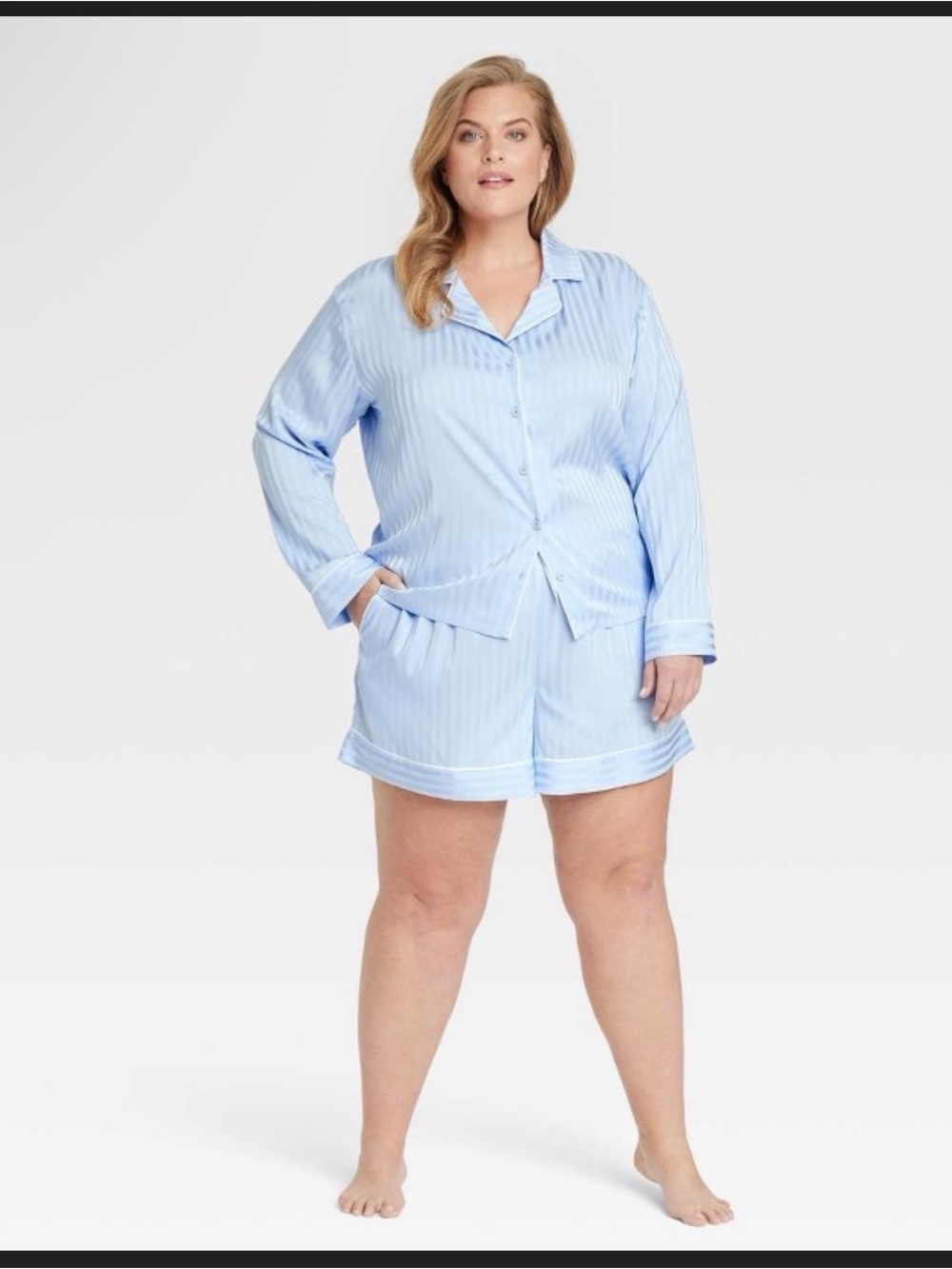 Auden Light Blue Satin Stripe Short Pajama Set
